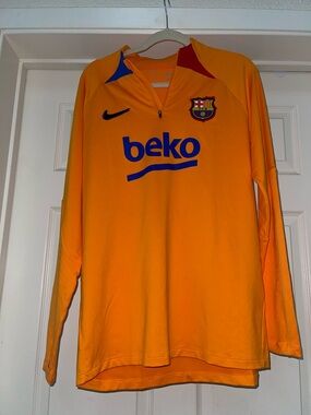 Nike Orange Long-Sleeve Football Training Top with Blue Beko Logo